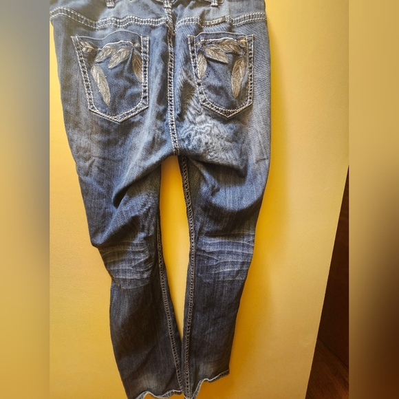 Cowgirl Tuff Women's Blue Jeans Feather Arrow Pattern 38 X 35 Denim Preowned - Picture 10 of 12